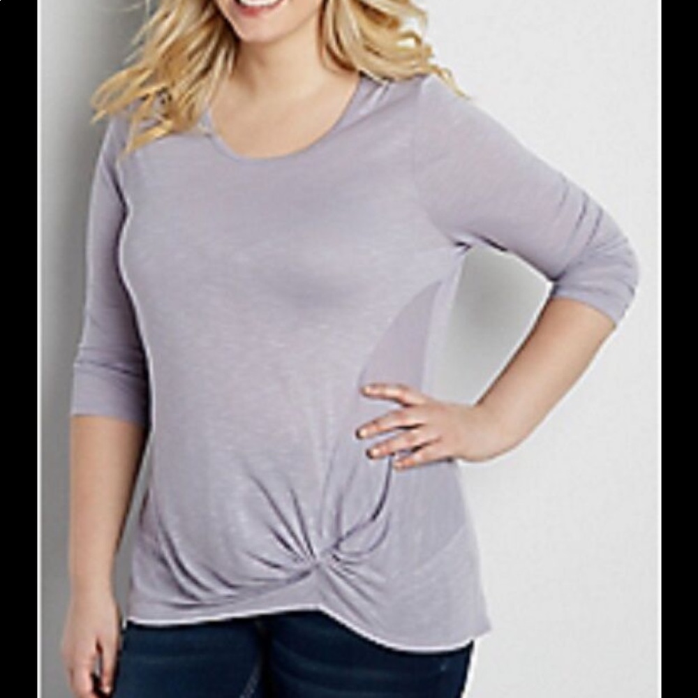 NWT Maurices Lavender Tie Front 3/4 Sleeve Top Med